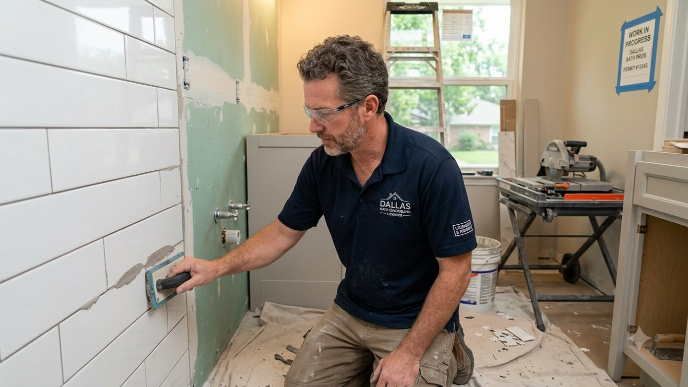 licensed bathroom remodeling contractor working in a Dallas home